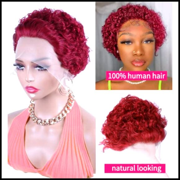Short Curly Lace Front Wig Human Hair Pixie Cut Pre Plucked Glueless main image 4